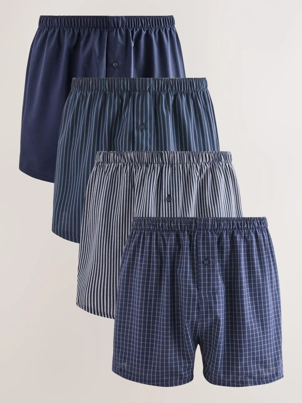 Marineblauw gemengd patroon - Verpakking van 4 - Geweven boxershorts van puur katoen