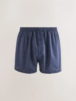 Marineblauw gemengd patroon - Verpakking van 4 - Geweven boxershorts van puur katoen