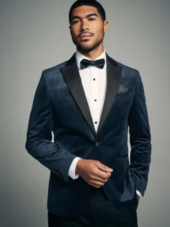 Marineblauw geometrisch - Slim Fit - Fluwelen blazer met patroon