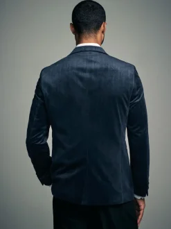 Marineblauw geometrisch - Slim Fit - Fluwelen blazer met patroon