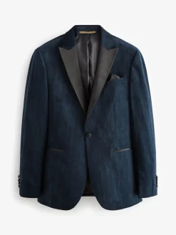 Marineblauw geometrisch - Slim Fit - Fluwelen blazer met patroon