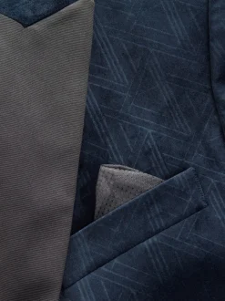 Marineblauw geometrisch - Slim Fit - Fluwelen blazer met patroon