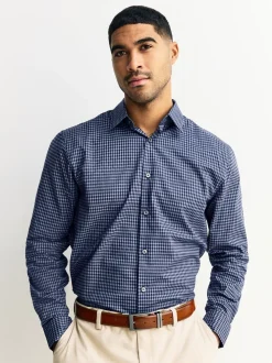 Marineblauw geruit - Long Sleeve Soft Touch Smart Shirt