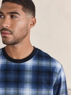 Marineblauw geruit - Motionflex - Behaaglijke pyjama met lange mouwen en boorden