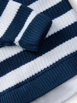 Marineblauw gestreept - 100% katoenen gebreide trui met mock hals (3mnd-7jr)