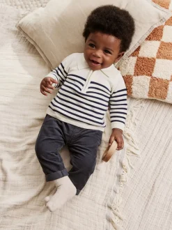 Marineblauw gestreept - Babyset van gebreide top en broek (0mnd-2jr)