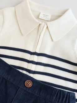Marineblauw gestreept - Babyset van gebreide top en broek (0mnd-2jr)