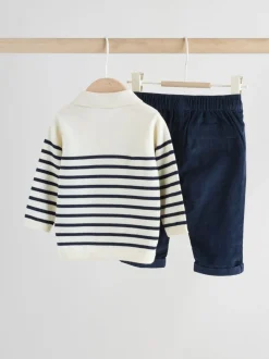 Marineblauw gestreept - Babyset van gebreide top en broek (0mnd-2jr)