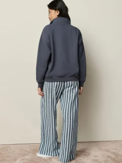 Marineblauw gestreept - Half Zip Sweatshirt and Flannel Pyjamas Set
