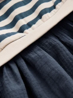 Marineblauw gestreept - Sweatjurk met mesh rok (3mnd -7jr)