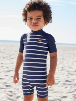 Marineblauw gestreept - Zonbeschermend onesie (3 mnd-7 jr)
