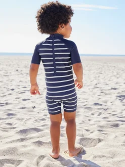 Marineblauw gestreept - Zonbeschermend onesie (3 mnd-7 jr)