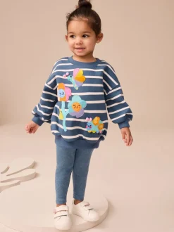 Marineblauw gestreept met personages - Set met sweatshirt en legging (3 mnd-7 jr)