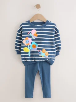 Marineblauw gestreept met personages - Set met sweatshirt en legging (3 mnd-7 jr)