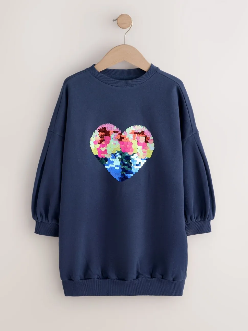 Marineblauw hart van lovertjes - Trui-jurk (3-16 jr)