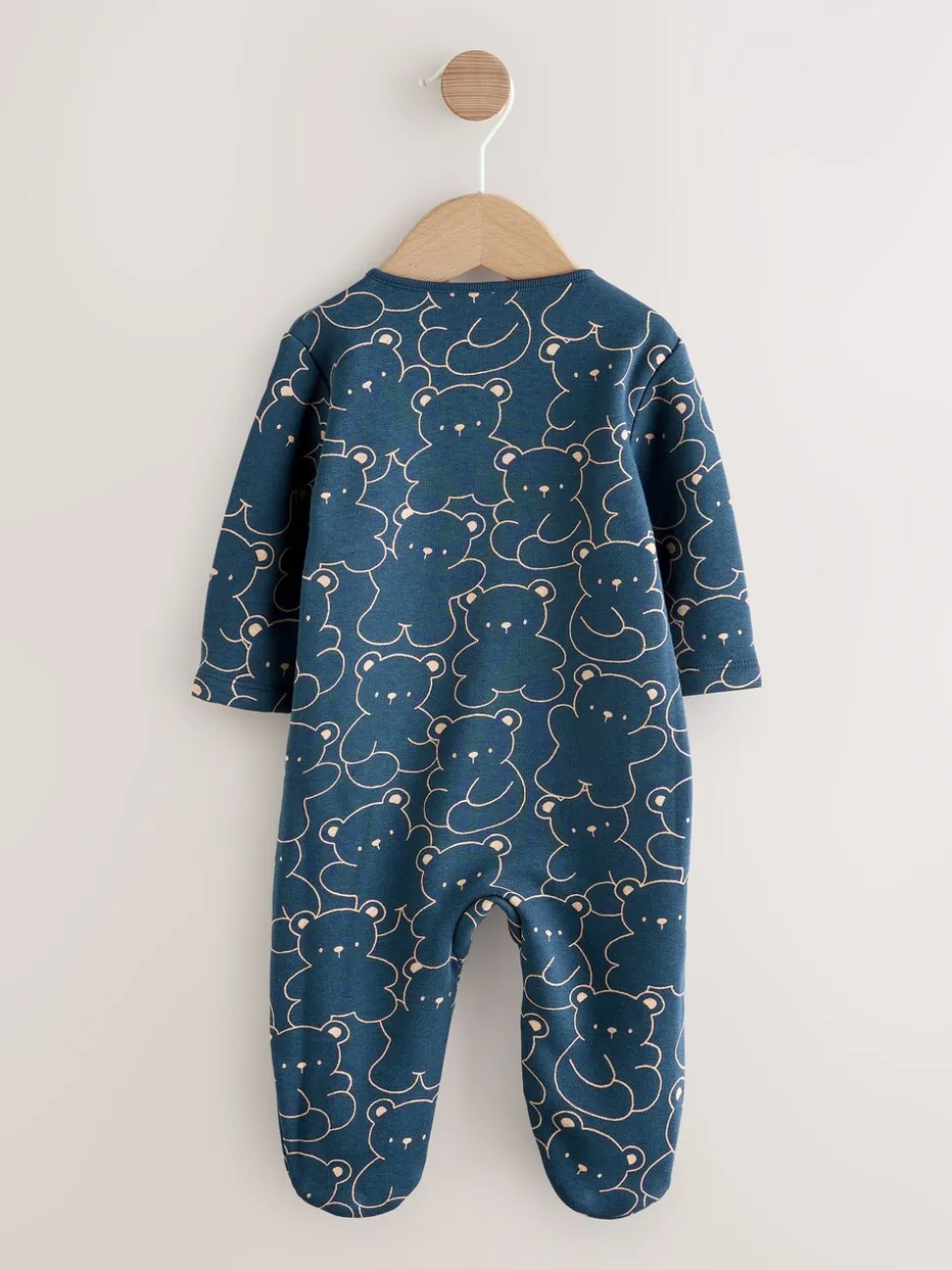 Marineblauw met berenprint - Babypyjama met fleecevoering