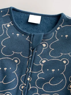 Marineblauw met berenprint - Babypyjama met fleecevoering