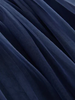 Marineblauw met bloemen - Feestjurk van mesh met lange mouwen (3mnd-7jr)