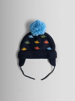 Marineblauw met dinosaurus - JoJo Maman Bébé Cosy Pom Pom Rib Hat