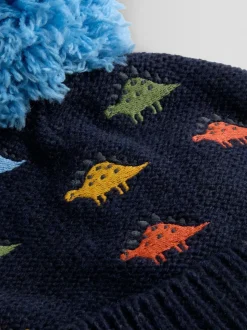 Marineblauw met dinosaurus - JoJo Maman Bébé Cosy Pom Pom Rib Hat