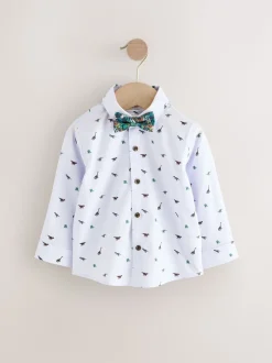 Marineblauw met dinosaurus - Set met gilet, overhemd en vlinderdas (3 mnd- 7 jr)