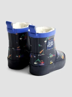 Marineblauw met graafmachine - JoJo Maman Bébé Short Cosy Lined Wellie Boot