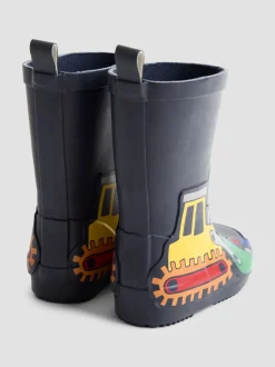 Marineblauw met graafmachine - JoJo Maman Bébé Plain Wellies
