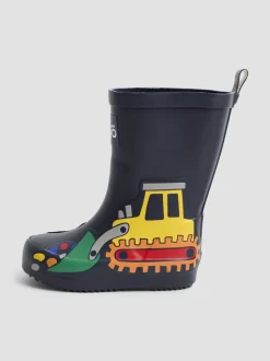 Marineblauw met graafmachine - JoJo Maman Bébé Plain Wellies