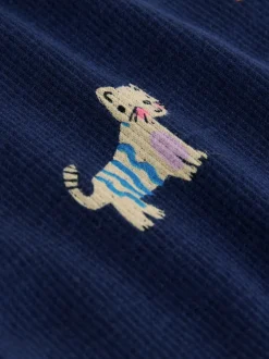 Marineblauw met katten- en hondenprint - Geribbelde legging met uitlopende pijpen (3mnd-7jr)