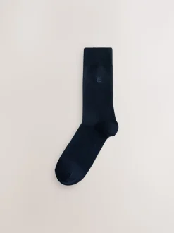 Marineblauw met logo - Verpakking van 5 - Frisblijvende sokken met borduursel
