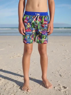 Marineblauw met Minecraft-print - Zwemshort (3-16 jr)