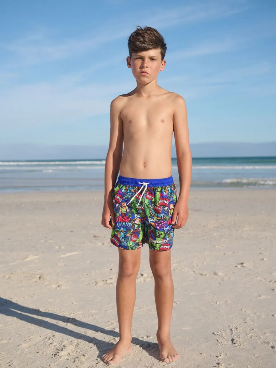 Marineblauw met Minecraft-print - Zwemshort (3-16 jr)