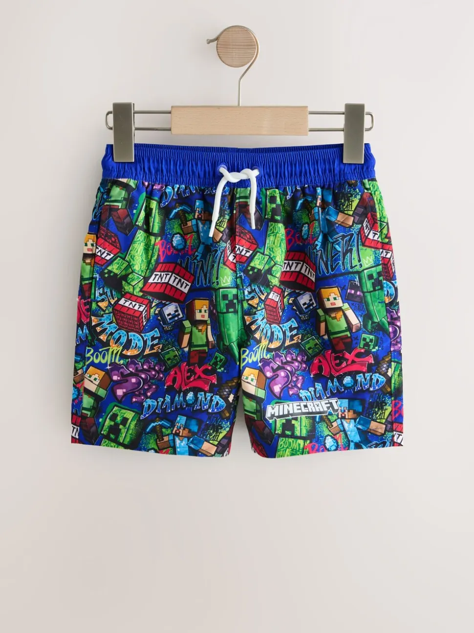 Marineblauw met Minecraft-print - Zwemshort (3-16 jr)