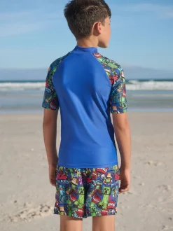 Marineblauw met Minecraft-print - Surfhemdje (3-16 jr)