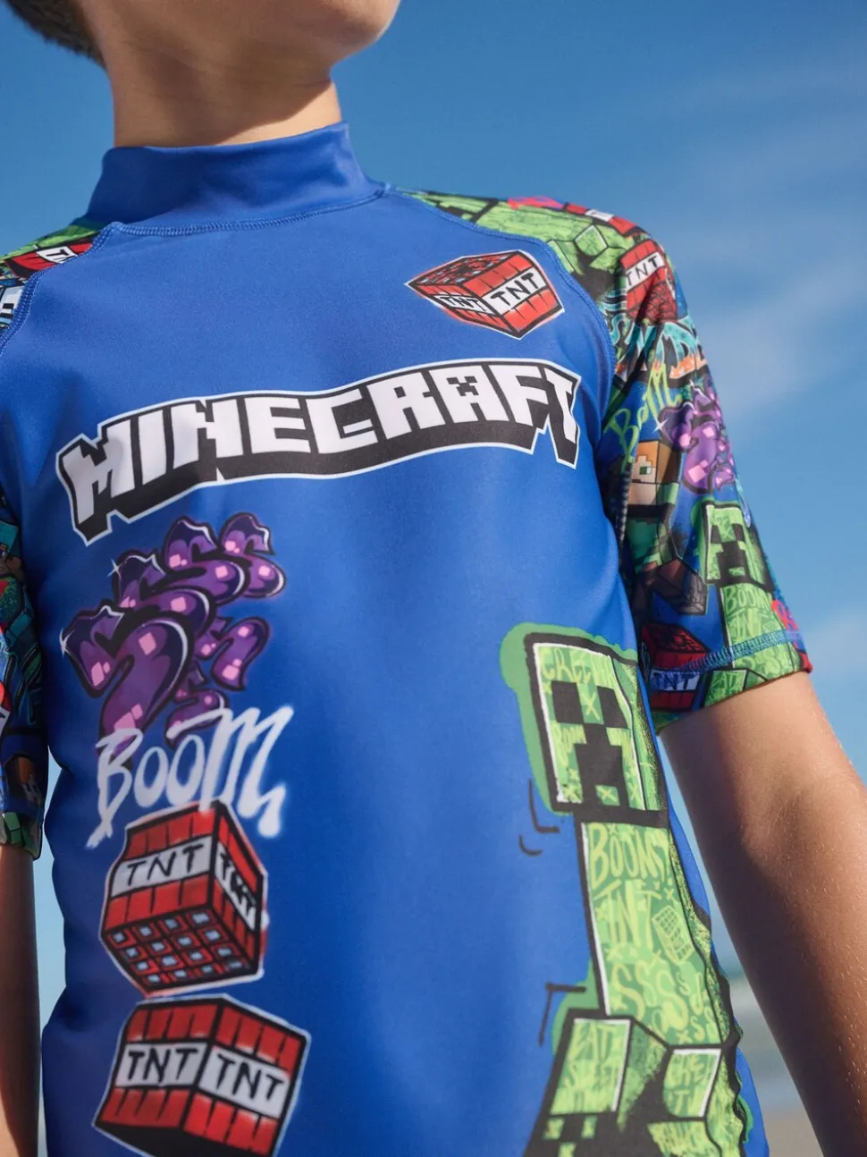 Marineblauw met Minecraft-print - Surfhemdje (3-16 jr)