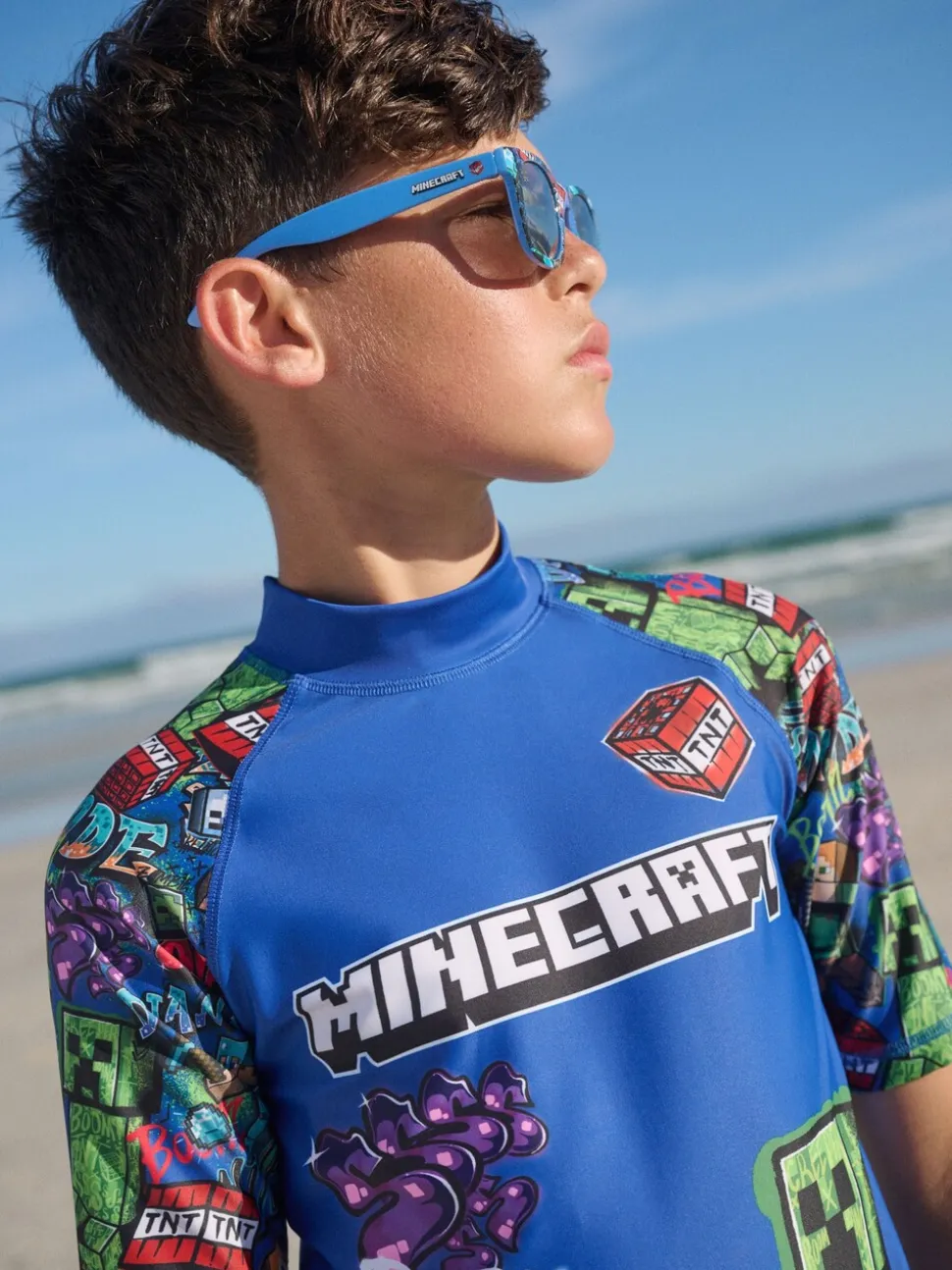 Marineblauw met Minecraft-print - Surfhemdje (3-16 jr)