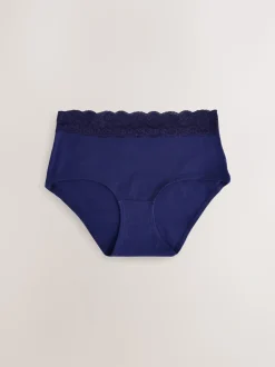Marineblauw met paisleymotief - Katoenen kanten slipjes 4 stuks