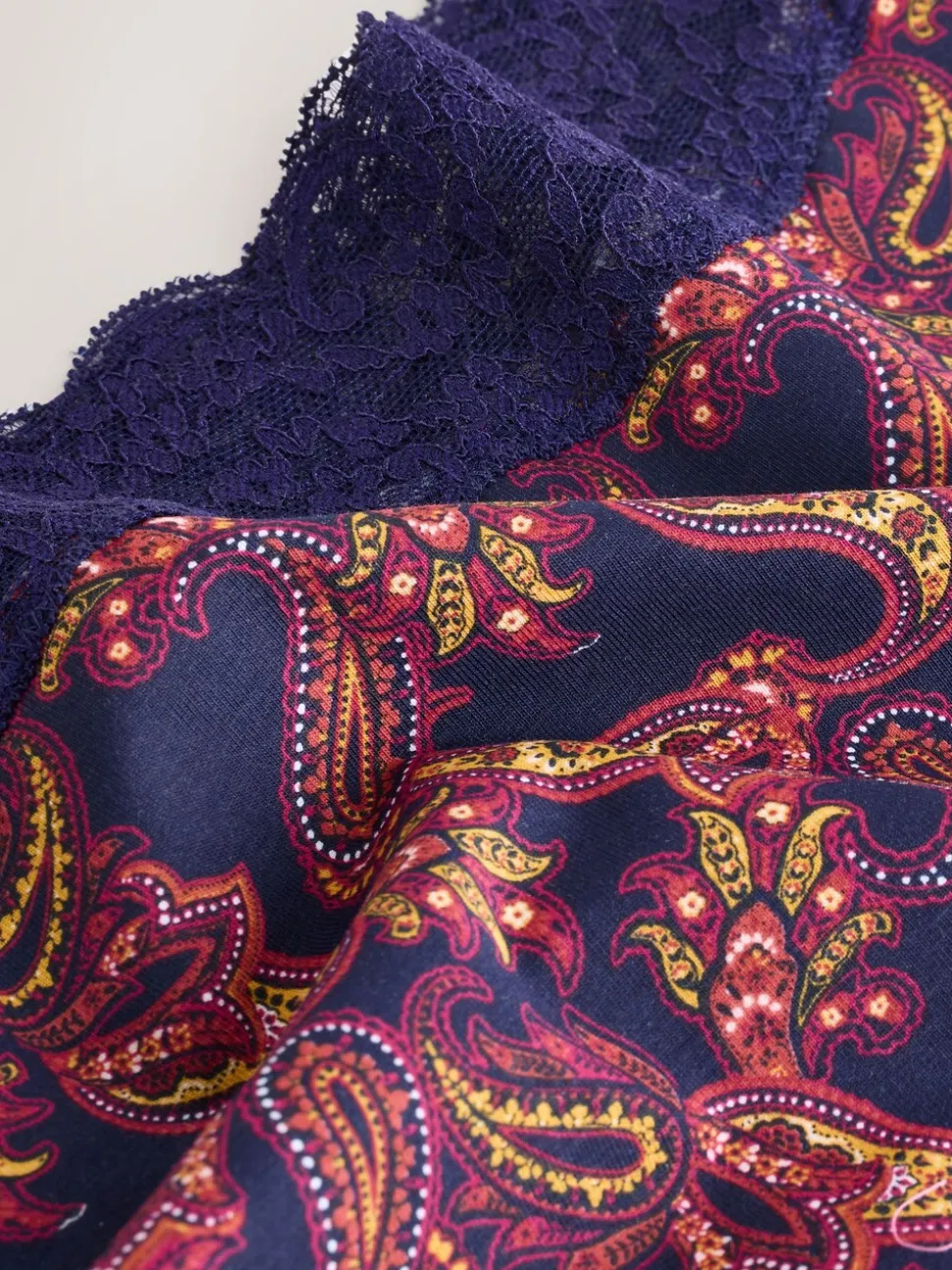 Marineblauw met paisleymotief - Katoenen kanten slipjes 4 stuks