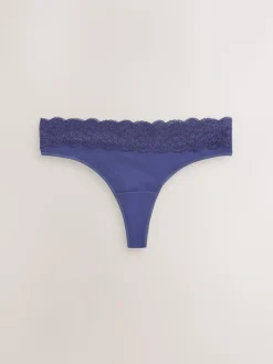 Marineblauw met paisleymotief - Katoenen kanten slipjes 4 stuks