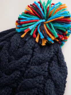 Marineblauw met regenboogrib - Set van 3 -delige muts, sjaal en handschoenen (3-16jr)