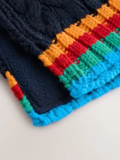 Marineblauw met regenboogrib - Set van 3 -delige muts, sjaal en handschoenen (3-16jr)