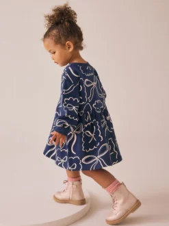 Marineblauw met strikjes - Sweaterjurk (3 mnd-7 jr)