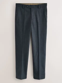 Marineblauw met textuur - Regular Fit Smart Brushed Cotton Trousers