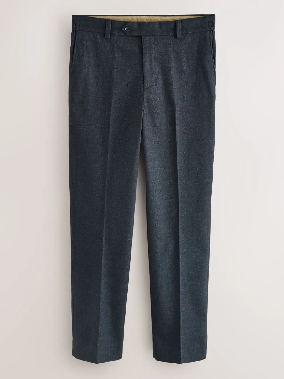 Marineblauw met textuur - Regular Fit Smart Brushed Cotton Trousers
