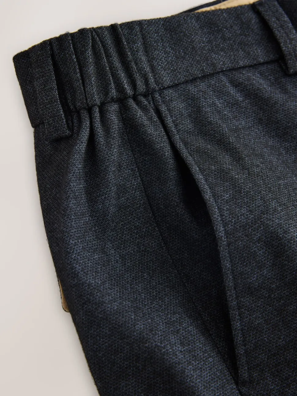 Marineblauw met textuur - Regular Fit Smart Brushed Cotton Trousers