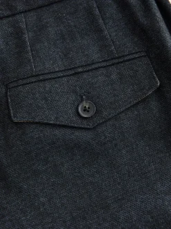 Marineblauw met textuur - Regular Fit Smart Brushed Cotton Trousers