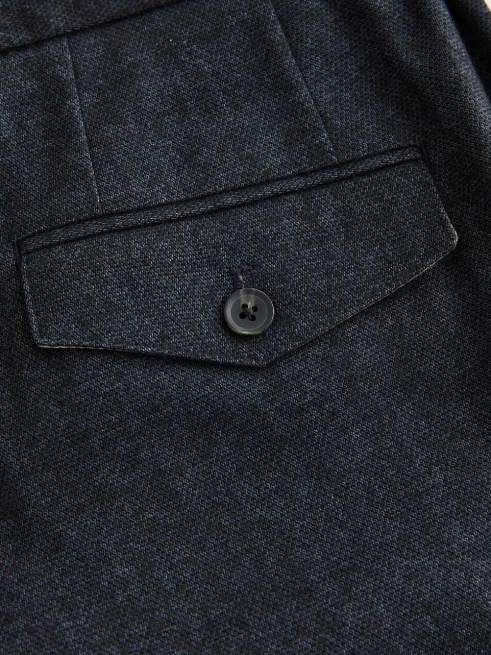 Marineblauw met textuur - Regular Fit Smart Brushed Cotton Trousers