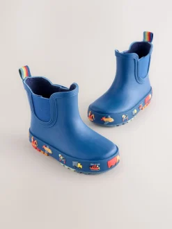 Marineblauw met voertuigprint - Enkelhoge regenlaarzen