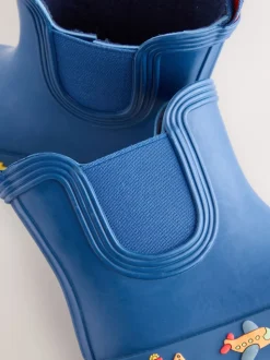 Marineblauw met voertuigprint - Enkelhoge regenlaarzen