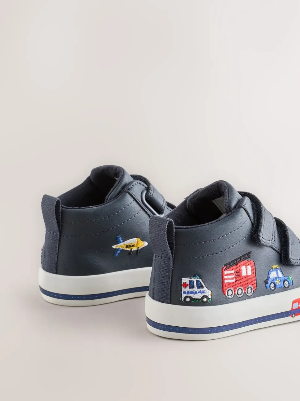 Marineblauw met voertuigprint - Hoge schoenen met klittenbandsluiting